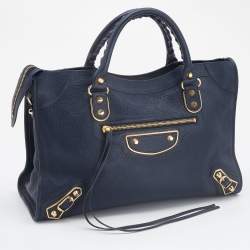 Pre Owned Balenciaga Bleu Obscur Leather Medium Metallic Edge Classic City Bag