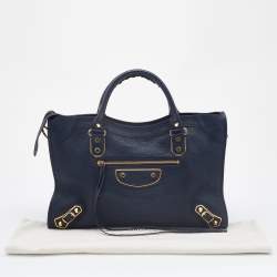 Pre Owned Balenciaga Bleu Obscur Leather Medium Metallic Edge Classic City Bag