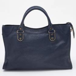 Pre Owned Balenciaga Bleu Obscur Leather Medium Metallic Edge Classic City Bag