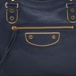 Pre Owned Balenciaga Bleu Obscur Leather Medium Metallic Edge Classic City Bag