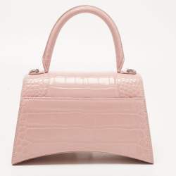 Balenciaga Light Pink Croc Embossed Leather Small Hourglass Top Handle Bag