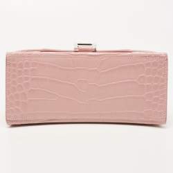 Balenciaga Light Pink Croc Embossed Leather Small Hourglass Top Handle Bag