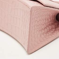 Balenciaga Light Pink Croc Embossed Leather Small Hourglass Top Handle Bag