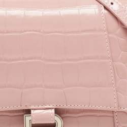 Balenciaga Light Pink Croc Embossed Leather Small Hourglass Top Handle Bag