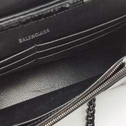 Pre Owned Balenciaga Black Croc Embossed Leather Hourglass Wallet on Chain