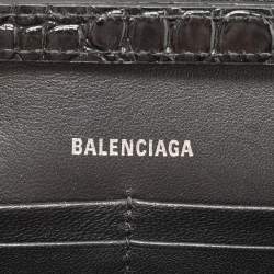 Pre Owned Balenciaga Black Croc Embossed Leather Hourglass Wallet on Chain