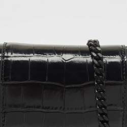Pre Owned Balenciaga Black Croc Embossed Leather Hourglass Wallet on Chain