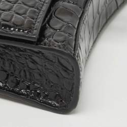 Pre Owned Balenciaga Black Croc Embossed Leather Hourglass Wallet on Chain