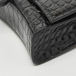 Pre Owned Balenciaga Black Croc Embossed Leather Hourglass Wallet on Chain