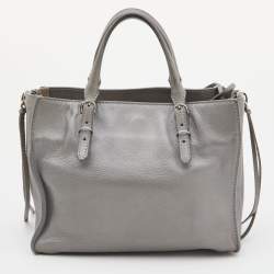 Pre Owned Balenciaga Grey Leather Mini Papier A4 Magnet Tote