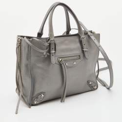 Pre Owned Balenciaga Grey Leather Mini Papier A4 Magnet Tote
