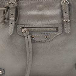 Pre Owned Balenciaga Grey Leather Mini Papier A4 Magnet Tote