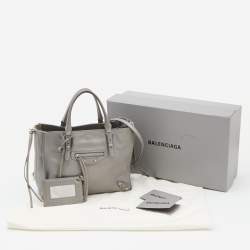 Pre Owned Balenciaga Grey Leather Mini Papier A4 Magnet Tote