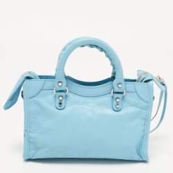 Pre Owned Balenciaga Blue Leather Nano Classic City Tote