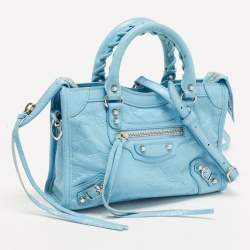 Pre Owned Balenciaga Blue Leather Nano Classic City Tote