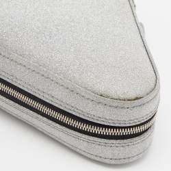 Pre Owned Balenciaga Silver Glitter Triangle Zip Clutch