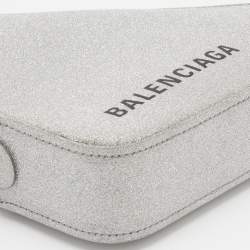Pre Owned Balenciaga Silver Glitter Triangle Zip Clutch