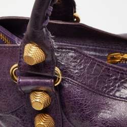 Pre Owned Balenciaga Purple Leather GGH City Bag