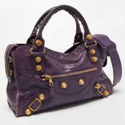 Pre Owned Balenciaga Purple Leather GGH City Bag