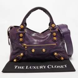 Pre Owned Balenciaga Purple Leather GGH City Bag