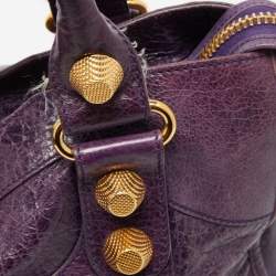 Pre Owned Balenciaga Purple Leather GGH City Bag