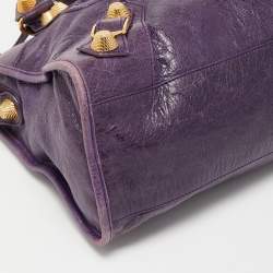 Pre Owned Balenciaga Purple Leather GGH City Bag