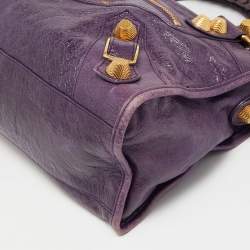 Pre Owned Balenciaga Purple Leather GGH City Bag