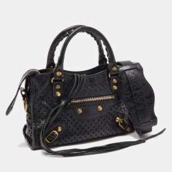 Pre Owned Balenciaga Black Perforated Leather Mini City Bag