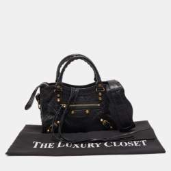 Pre Owned Balenciaga Black Perforated Leather Mini City Bag