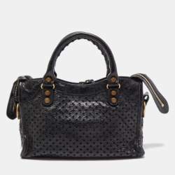 Pre Owned Balenciaga Black Perforated Leather Mini City Bag