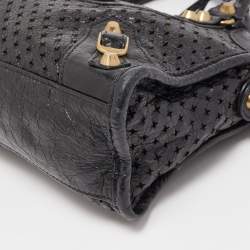 Pre Owned Balenciaga Black Perforated Leather Mini City Bag