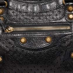 Pre Owned Balenciaga Black Perforated Leather Mini City Bag