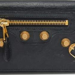 مملوكة مسبقًا  Balenciaga Black Leather City Flap Continental Wallet