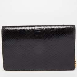 Pre Owned Balenciaga Black Python Amp Plate Chain Clutch