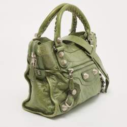 مملوكة مسبقًا Balenciaga Olive Green Leather GSH Classic City Bag