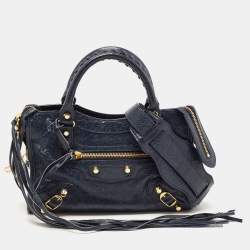 Pre Owned Balenciaga Nay Blue Leather Mini Metallic Edge City Bag