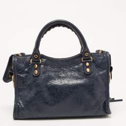 Pre Owned Balenciaga Nay Blue Leather Mini Metallic Edge City Bag