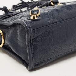 Pre Owned Balenciaga Nay Blue Leather Mini Metallic Edge City Bag