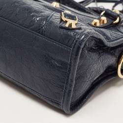 Pre Owned Balenciaga Nay Blue Leather Mini Metallic Edge City Bag