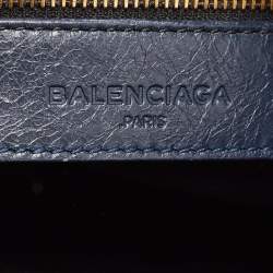 Pre Owned Balenciaga Nay Blue Leather Mini Metallic Edge City Bag
