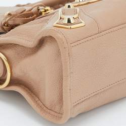 Pre Owned Balenciaga Rose Aubepine Leather Mini Metallic Edge City Bag
