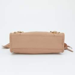 Pre Owned Balenciaga Rose Aubepine Leather Mini Metallic Edge City Bag
