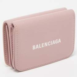 Pre Owned Balenciaga Light Pink Leather Cash Mini Wallet