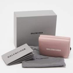 Pre Owned Balenciaga Light Pink Leather Cash Mini Wallet