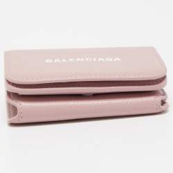 Pre Owned Balenciaga Light Pink Leather Cash Mini Wallet