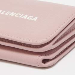 Pre Owned Balenciaga Light Pink Leather Cash Mini Wallet