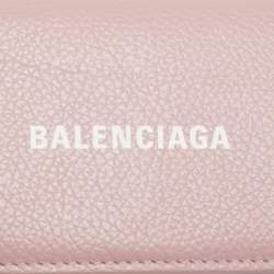 Pre Owned Balenciaga Light Pink Leather Cash Mini Wallet