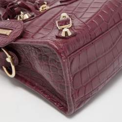Pre Owned Balenciaga Burgundy Croc Embossed Leather Mini Classic City Bag