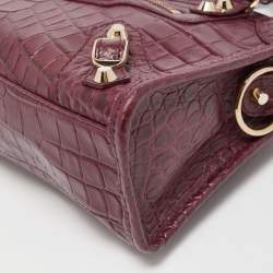 Pre Owned Balenciaga Burgundy Croc Embossed Leather Mini Classic City Bag