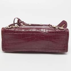 Pre Owned Balenciaga Burgundy Croc Embossed Leather Mini Classic City Bag